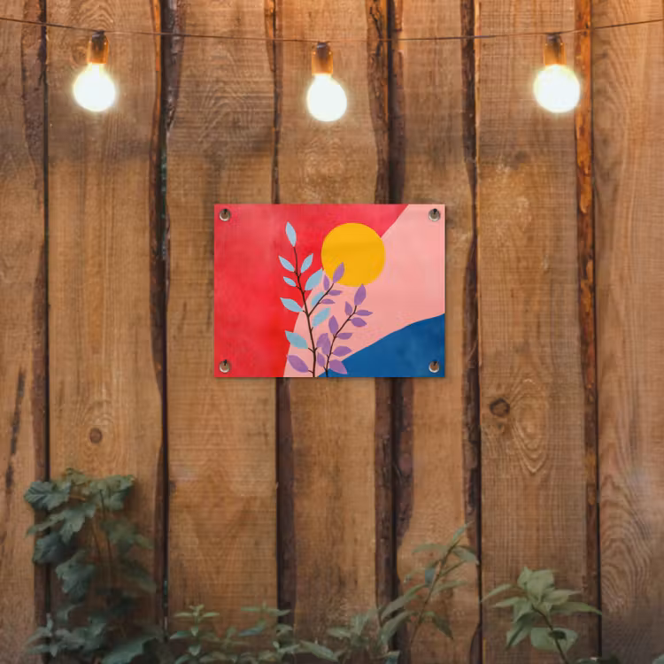 Bladeren - Zon - Abstracte vormen tuinposter los doek klein -sfeer1