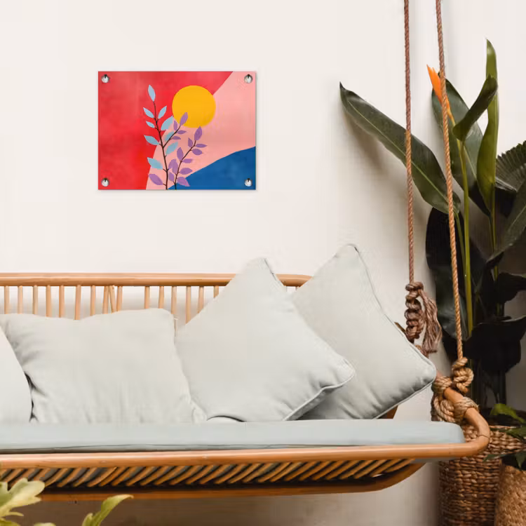 Bladeren - Zon - Abstracte vormen tuinposter los doek klein -sfeer7