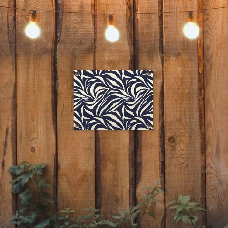 Bladvormen - Blauw - Patroon - Wit tuinposter los doek klein 239 -sfeer1