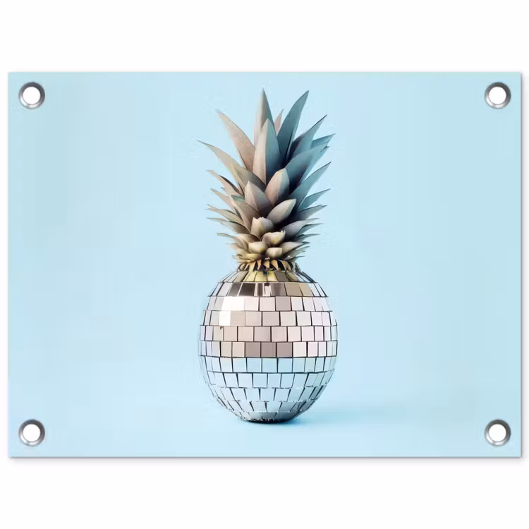 Blauw - Ananas - Disco - Discobal tuinposter los doek klein -3d