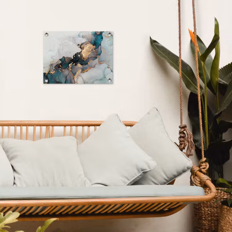 Blauw - Marmer - Goud tuinposter los doek klein -sfeer7