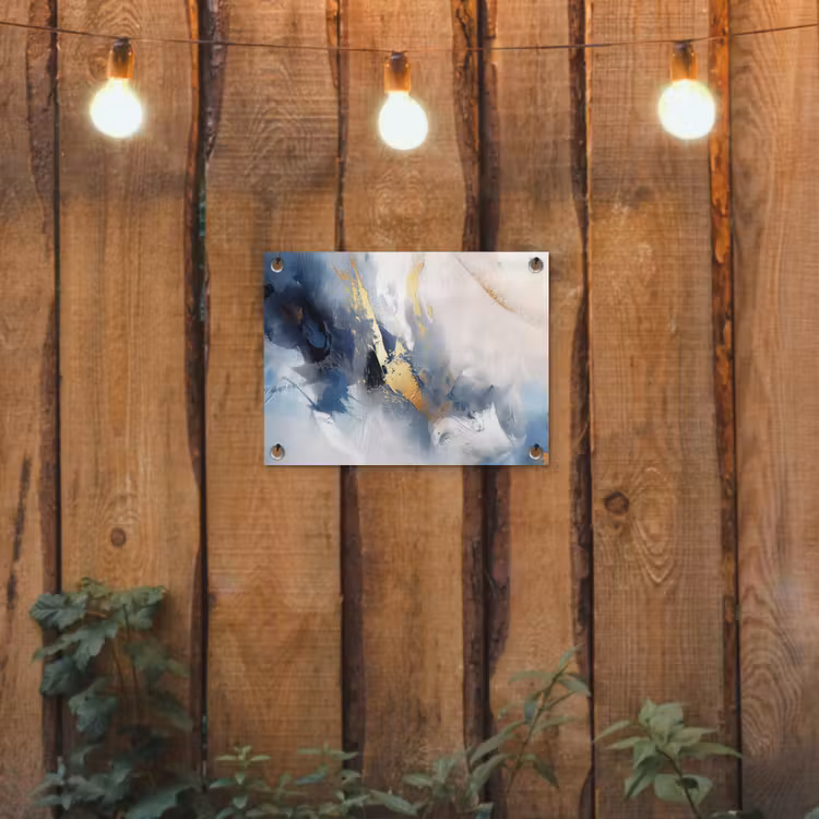 Blauw - Modern - Marmer - Abstract - Goud tuinposter los doek klein -sfeer1