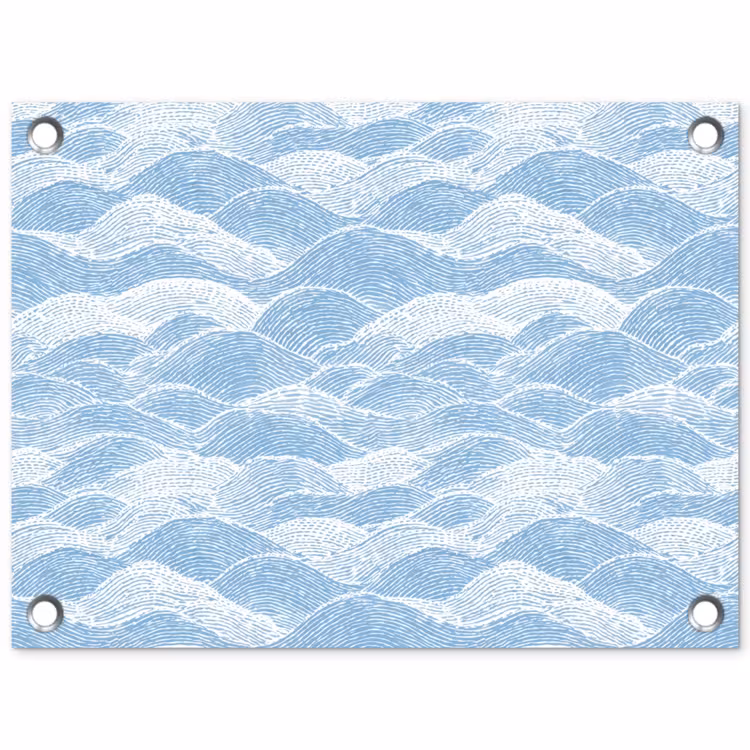Blauw - Wit - Golven - Getekend tuinposter los doek klein 239 -3d