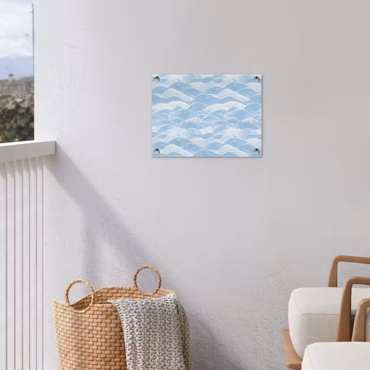 Blauw - Wit - Golven - Getekend tuinposter los doek klein 239 -sfeer8