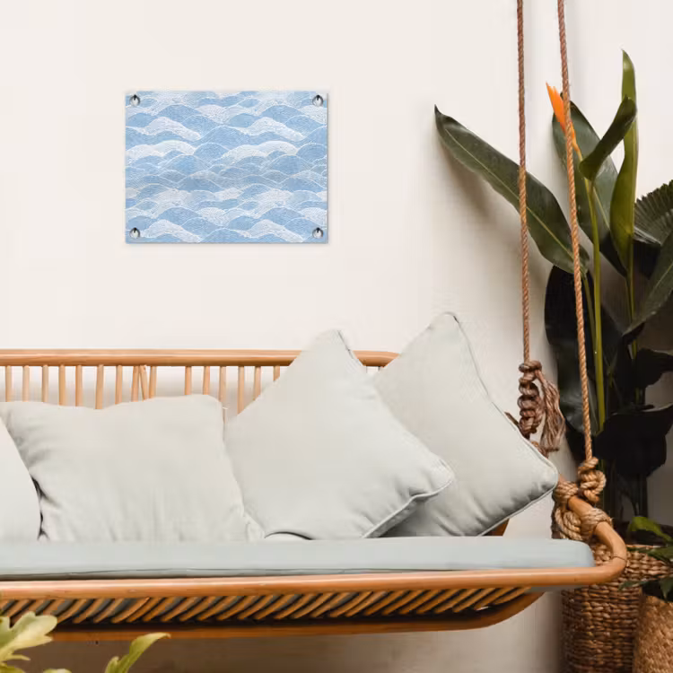 Blauw - Wit - Golven - Getekend tuinposter los doek klein 239 -sfeer7