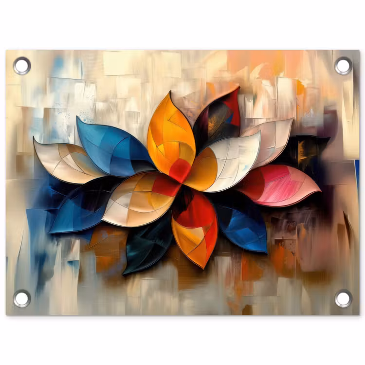 Bloem - Abstract - Kleurrijk - Bladeren tuinposter los doek klein -3d