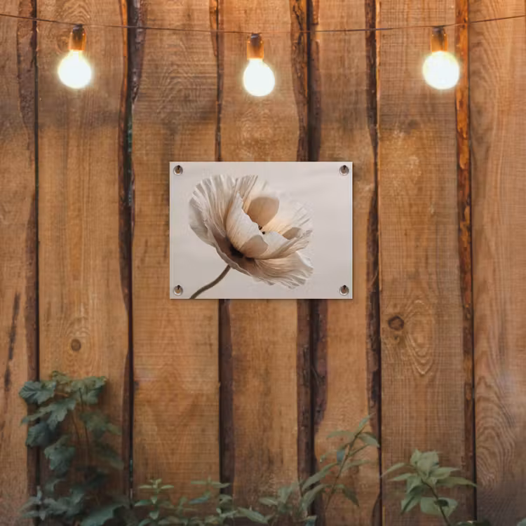 Bloem - Beige - Crème tuinposter los doek klein -sfeer1