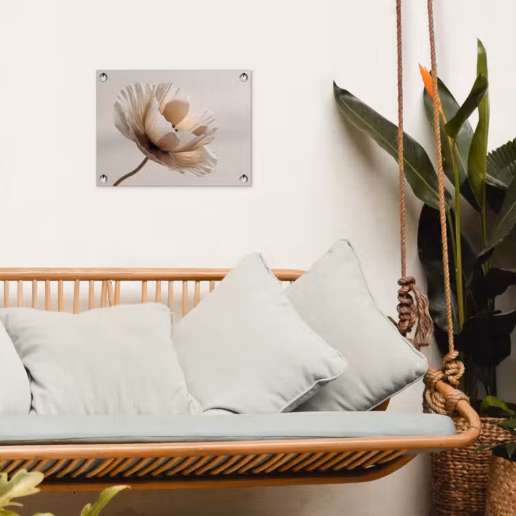 Bloem - Beige - Crème tuinposter los doek klein -sfeer7