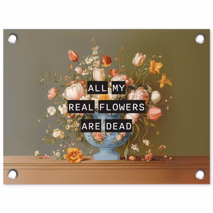 Bloem - Quote - Vintage - Art tuinposter los doek klein -3d