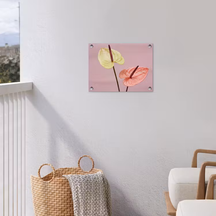Bloemen - Anthuriums - Geel - Roze tuinposter los doek klein -sfeer8
