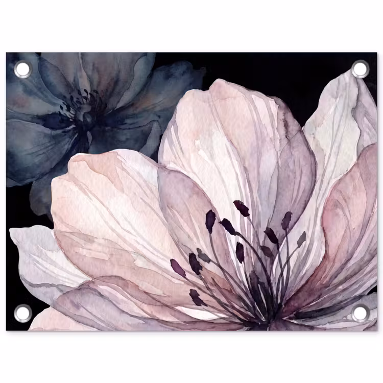 Bloemen - Aquarel - Modern - Roze - Donker tuinposter los doek klein -3d