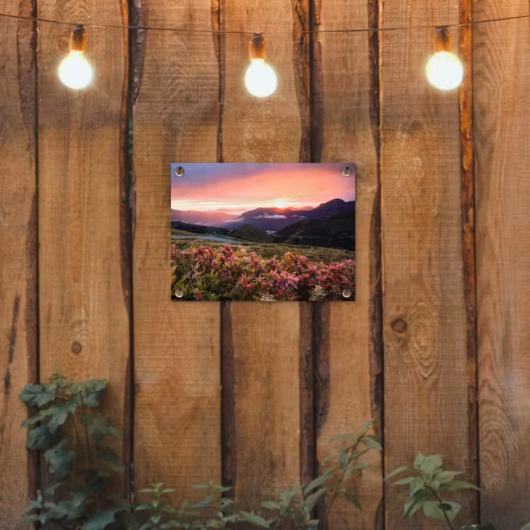 Bloemen - Bergen - Landschap - Nacht - Lucht - Roze tuinposter los doek klein -sfeer1