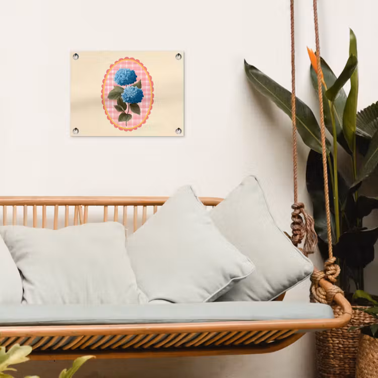Bloemen - Blauw - Lijst - Bladeren tuinposter los doek klein -sfeer7