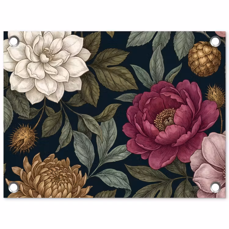 Bloemen - Botanisch - Illustratie - Donker - Vintage tuinposter los doek klein -3d