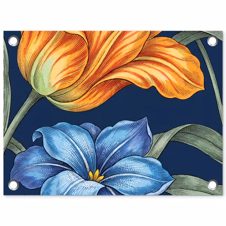 Tuinposter - Bloemen - Botanisch - Patroon - Bloemen - Botanisch - Patroon tuinposter los doek klein