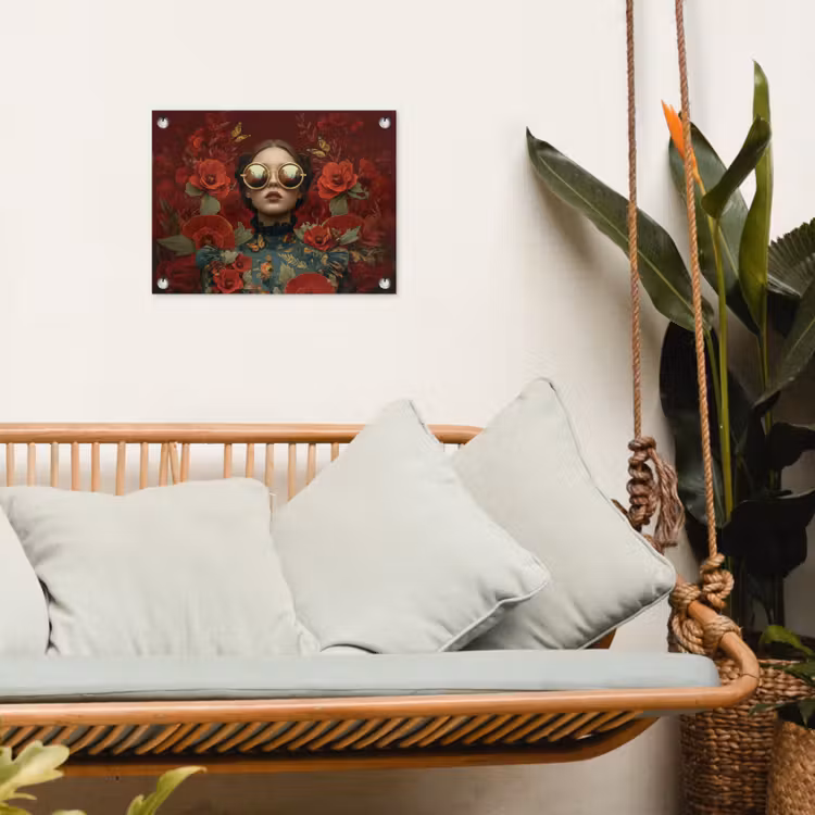 Bloemen - Dieprood - Zonnebril - Vrouw tuinposter los doek klein -sfeer7
