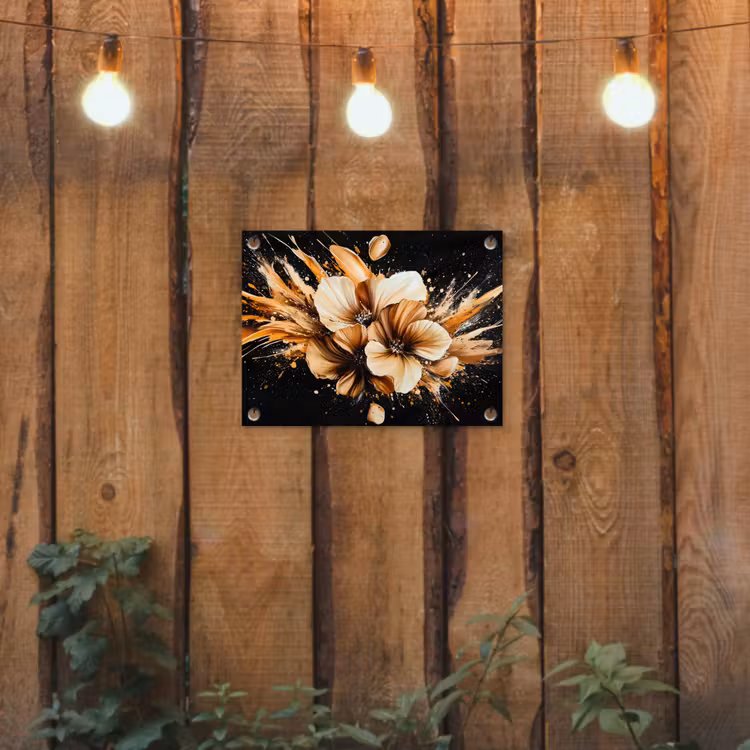 Bloemen - Goud - Graffiti - Zwart - Abstract tuinposter los doek klein -sfeer1