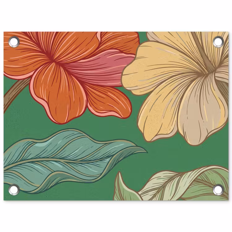 Tuinposter - Bloemen - Groen - Illustratie - Bloemen - Groen - Illustratie tuinposter los doek klein