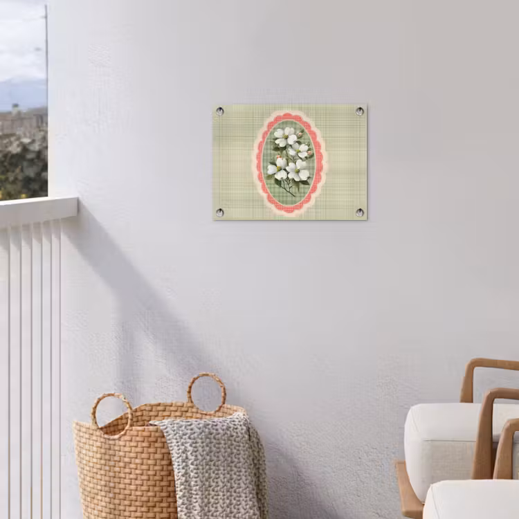 Bloemen - Illustratie - Geruit - Groen tuinposter los doek klein -sfeer8