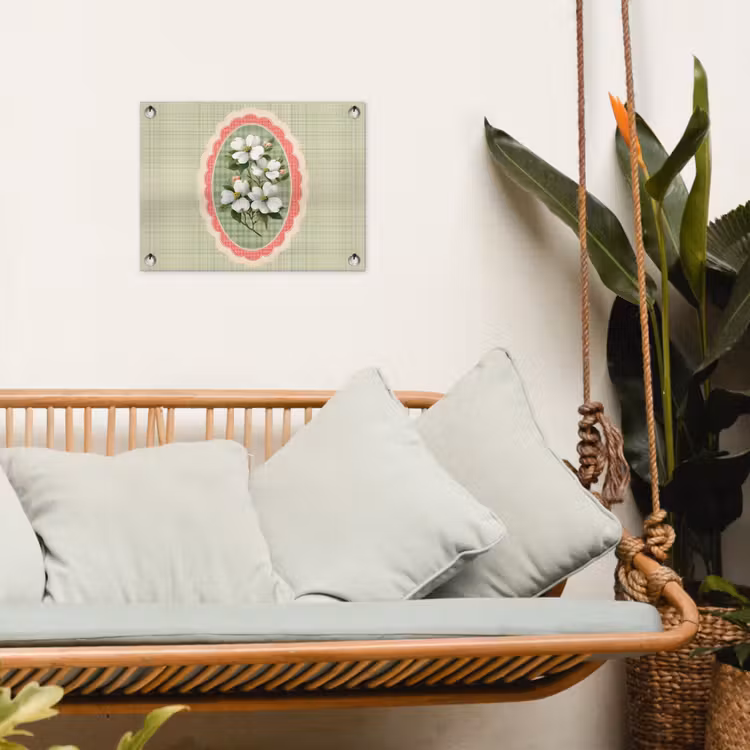 Bloemen - Illustratie - Geruit - Groen tuinposter los doek klein -sfeer7