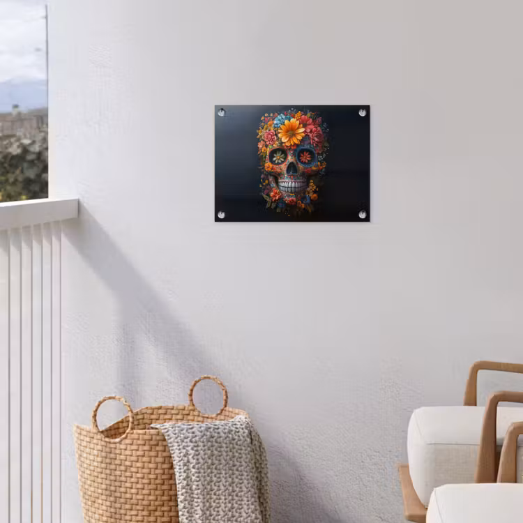 Bloemen - Kleurrijk - Schedel tuinposter los doek klein -sfeer8