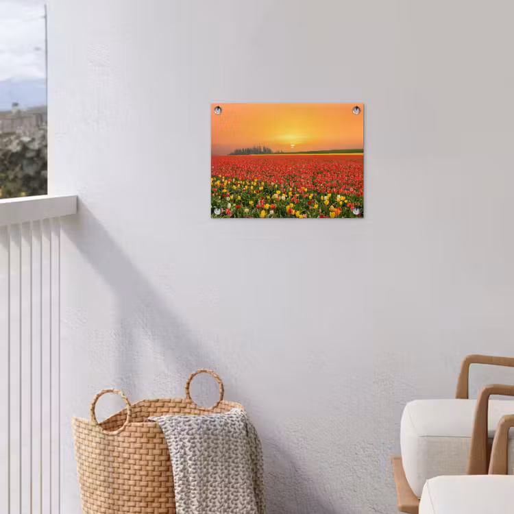 Bloemen - Landschap - Tulpen - Zonsondergang tuinposter los doek klein -sfeer8