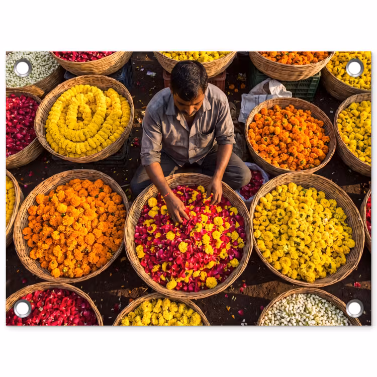 Tuinposter - Bloemen - Markt - Kleurrijk - Bloemen - Markt - Kleurrijk tuinposter los doek klein