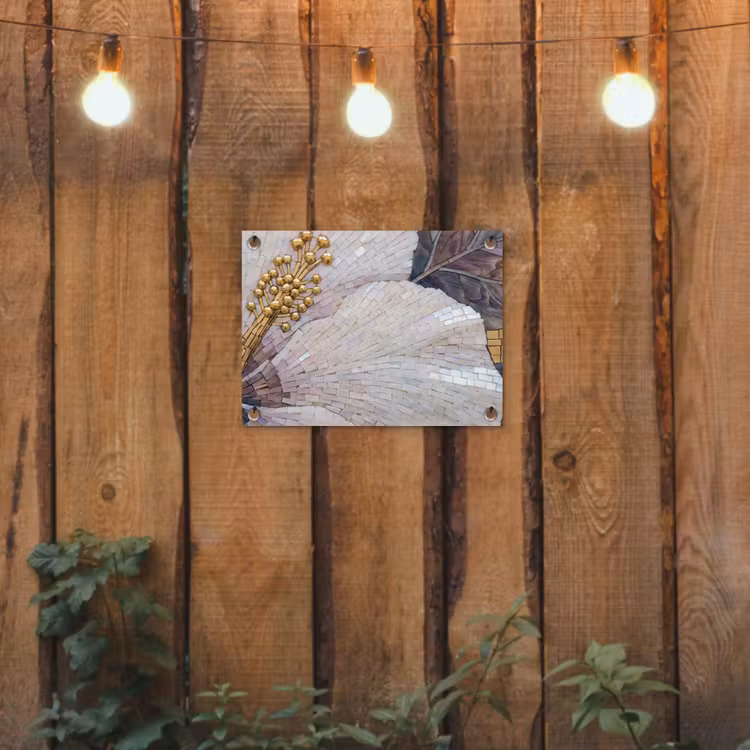 Bloemen - Mozaïek - Kunst - Modern - Goud tuinposter los doek klein -sfeer1
