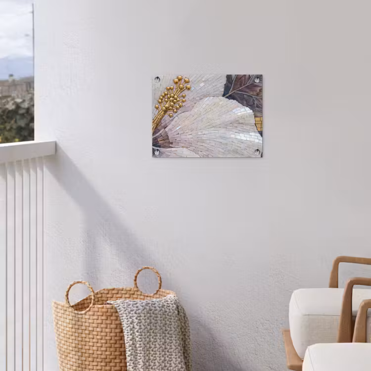 Bloemen - Mozaïek - Kunst - Modern - Goud tuinposter los doek klein -sfeer8