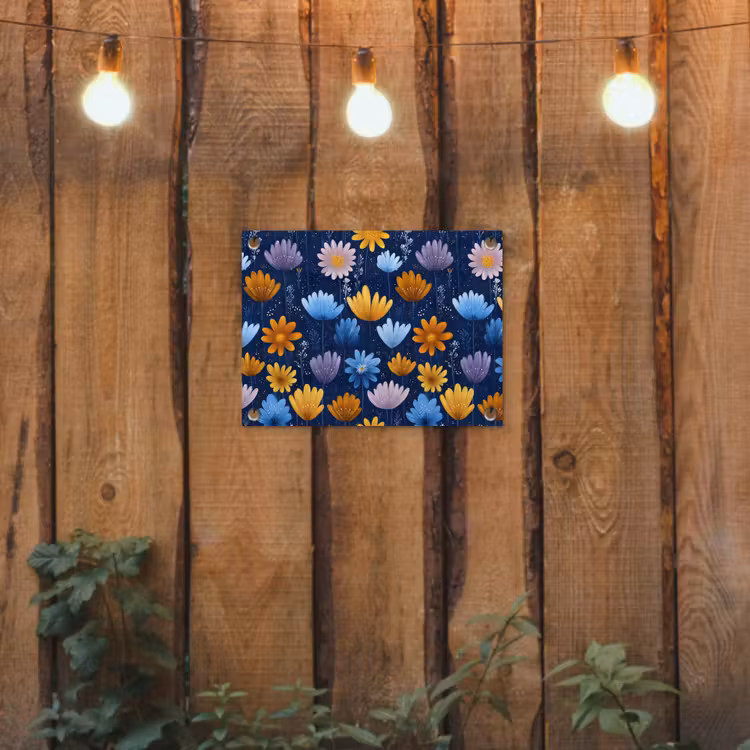Bloemen - Patroon - Blauw - Contrast tuinposter los doek klein -sfeer1