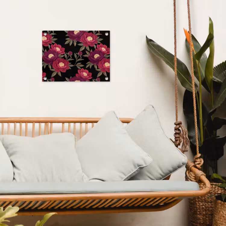 Bloemen - Patroon - Botanisch - Rood - Zwart tuinposter los doek klein -sfeer7