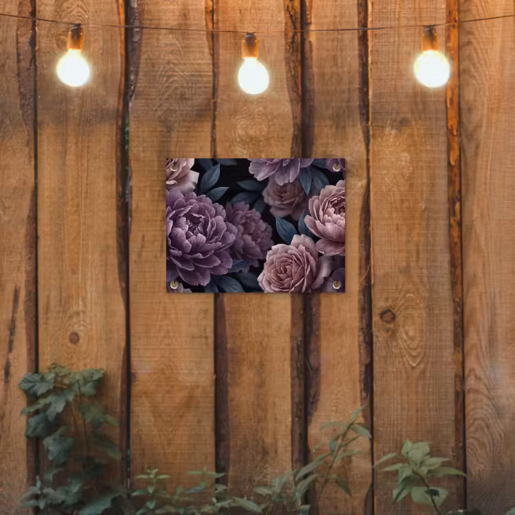 Bloemen - Patroon - Donker - Botanisch - Paars tuinposter los doek klein -sfeer1