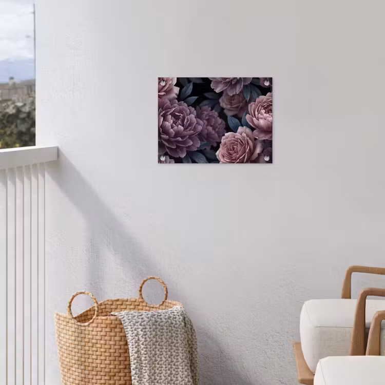 Bloemen - Patroon - Donker - Botanisch - Paars tuinposter los doek klein -sfeer8