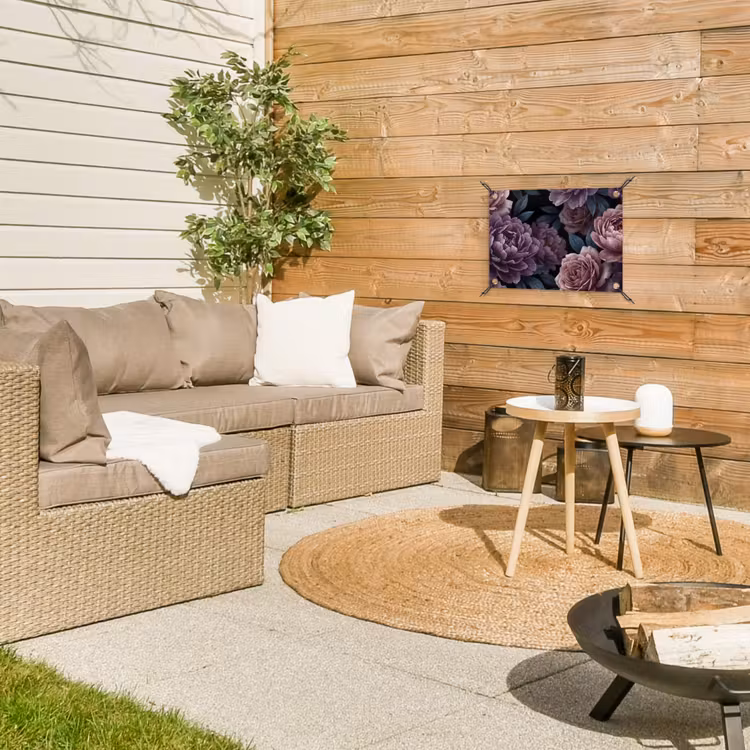 Bloemen - Patroon - Donker - Botanisch - Paars tuinposter los doek klein -sfeer4