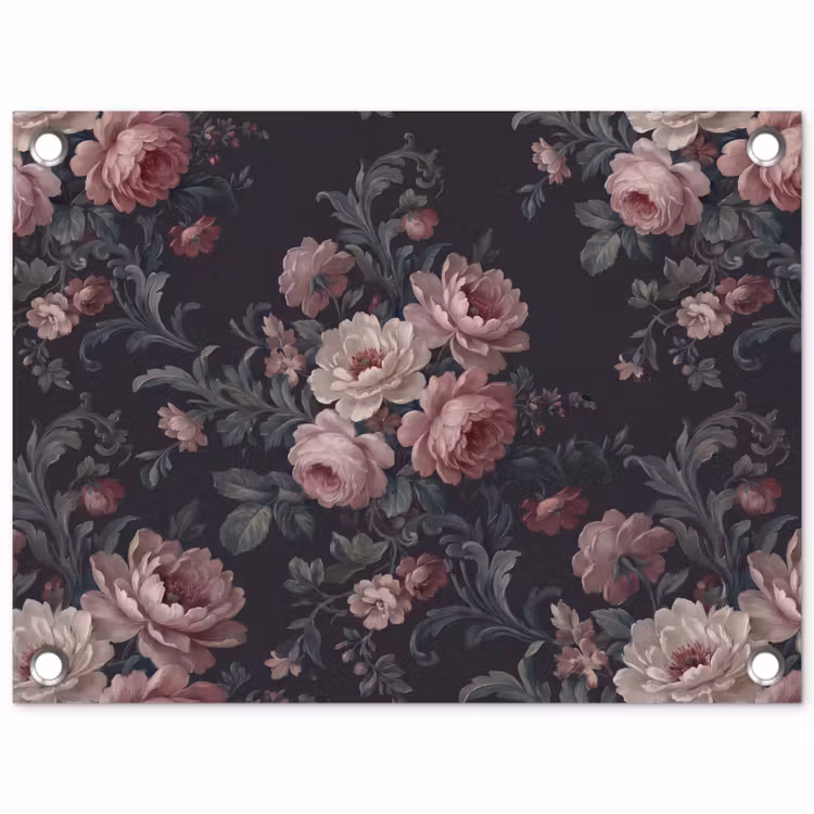 Bloemen - Patroon - Sierlijk - Roze - Donker tuinposter los doek klein -3d