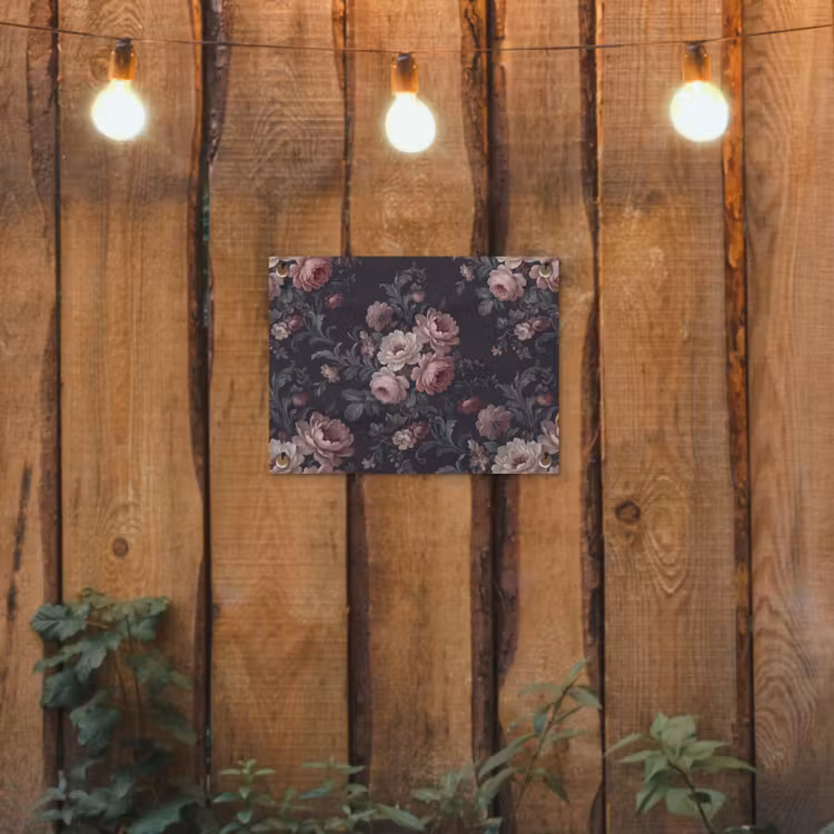 Bloemen - Patroon - Sierlijk - Roze - Donker tuinposter los doek klein -sfeer1