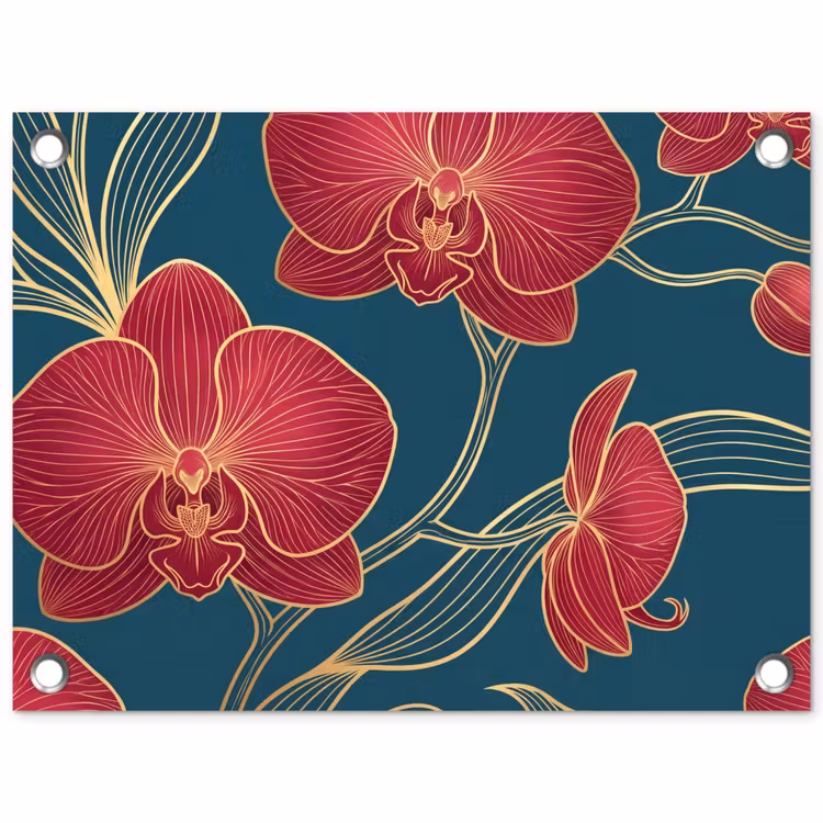 Tuinposter - Bloemen - Rood - Goud - Bloemen - Rood - Goud tuinposter los doek klein