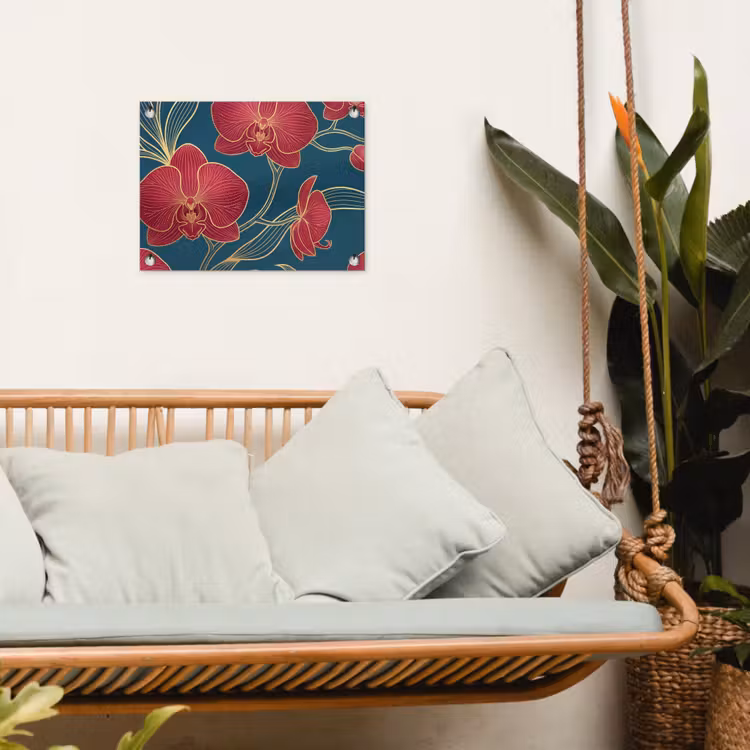 Tuinposter - Bloemen - Rood - Goud - Bloemen - Rood - Goud tuinposter los doek klein