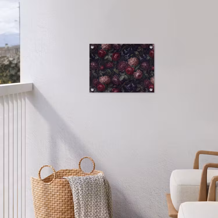 Bloemen - Rood - Klassiek - Donker - Patroon tuinposter los doek klein -sfeer8