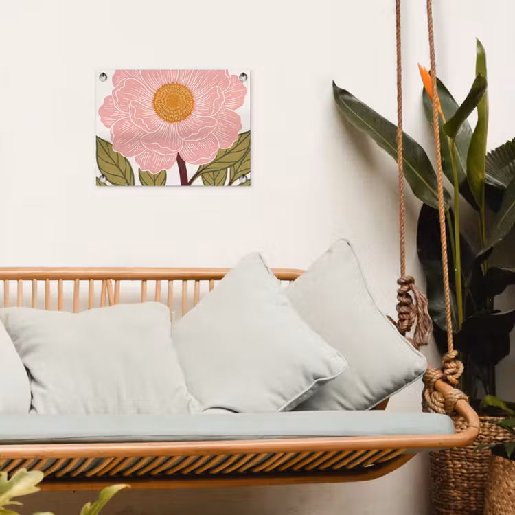 Tuinposter - Bloemen - Roze - Illustratie - Bloemen - Roze - Illustratie tuinposter los doek klein