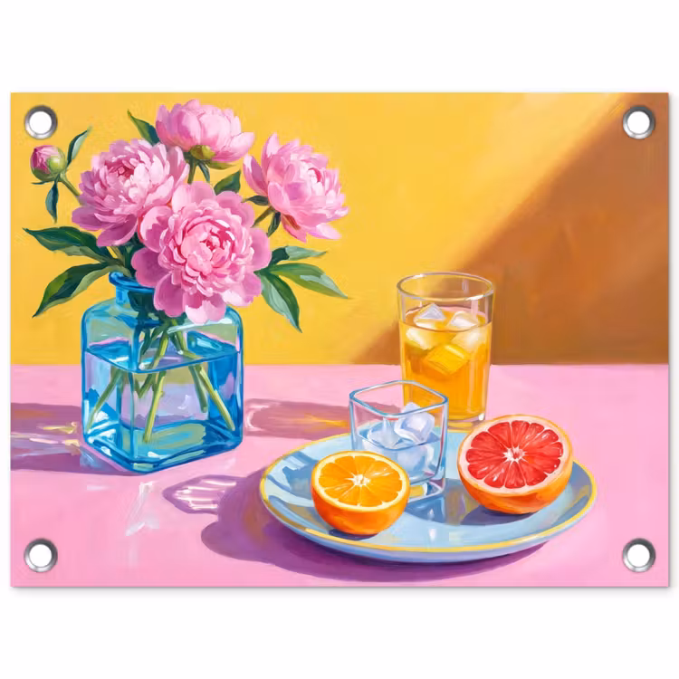 Tuinposter - Bloemen - Roze - Modern - Bloemen - Roze - Modern tuinposter los doek klein