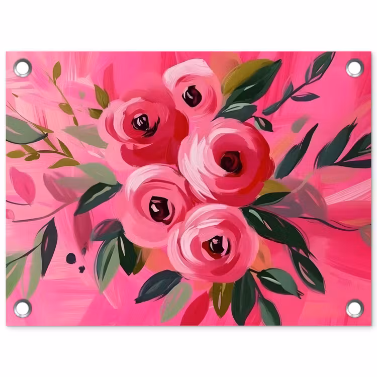 Bloemen - Verf - Roze tuinposter los doek klein -3d
