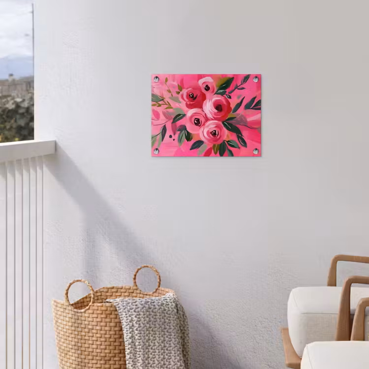 Bloemen - Verf - Roze tuinposter los doek klein -sfeer8