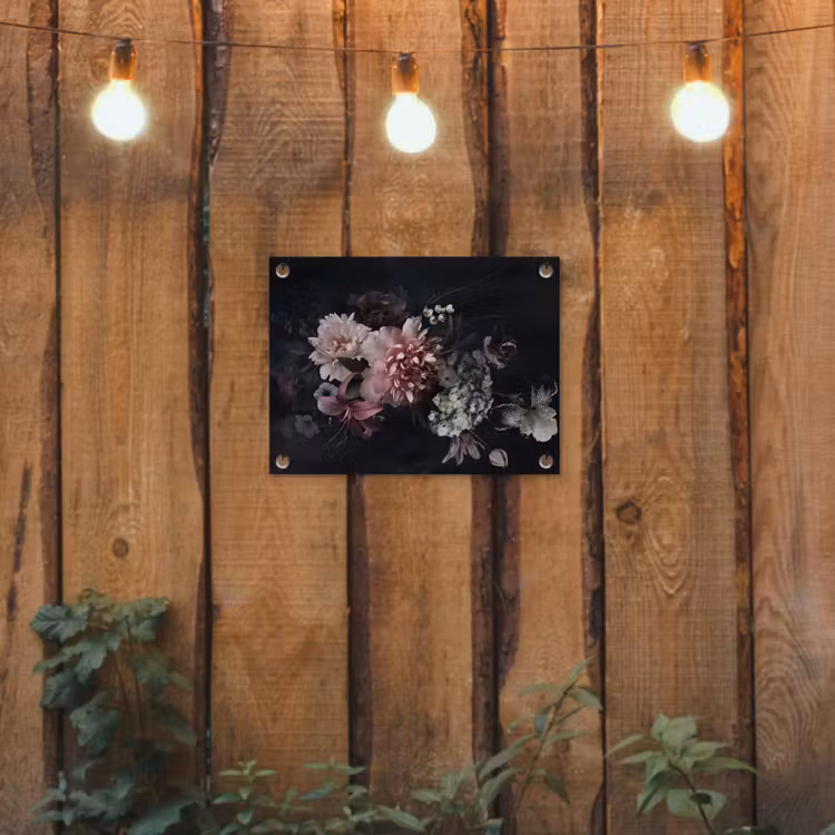 Bloemen - Vintage - Pastel - Zwart - Boeket tuinposter los doek klein -sfeer1