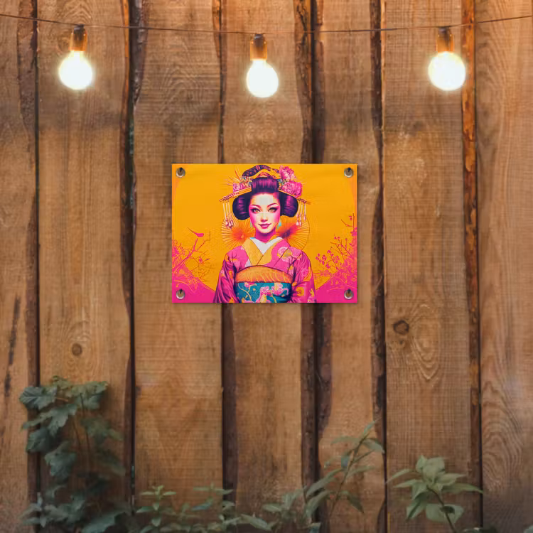 Bloemen - Vrouw - Kimono - Roze tuinposter los doek klein -sfeer1