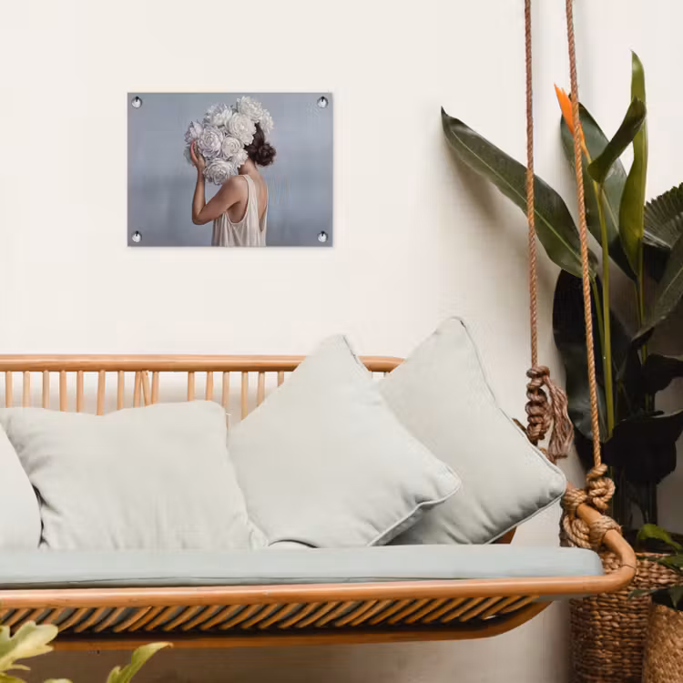Bloemen - Vrouw - Wit tuinposter los doek klein -sfeer7