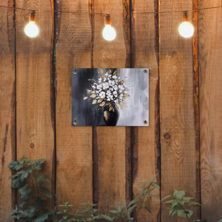 Bloemen - Wit - Vaas - Abstract tuinposter los doek klein -sfeer1
