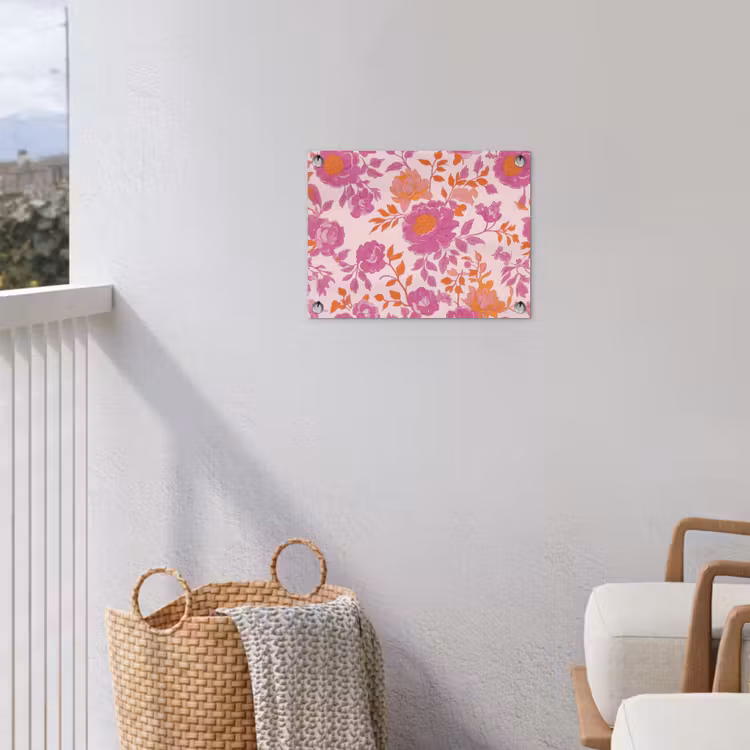 Bloemenpatroon - Roze - Oranje - Bloemen tuinposter los doek klein -sfeer8