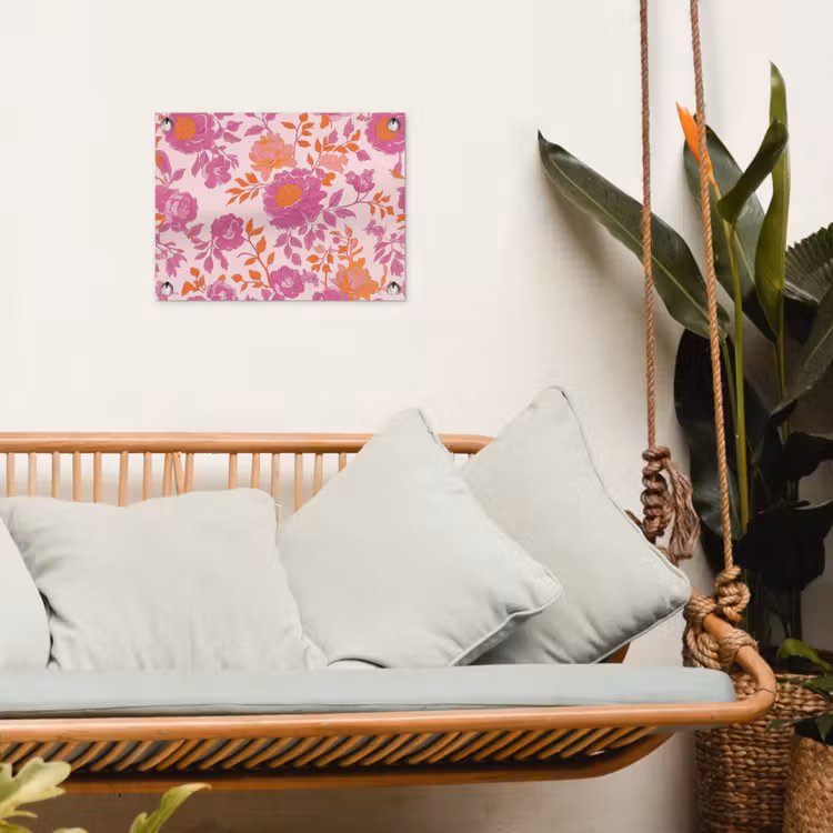 Bloemenpatroon - Roze - Oranje - Bloemen tuinposter los doek klein -sfeer7
