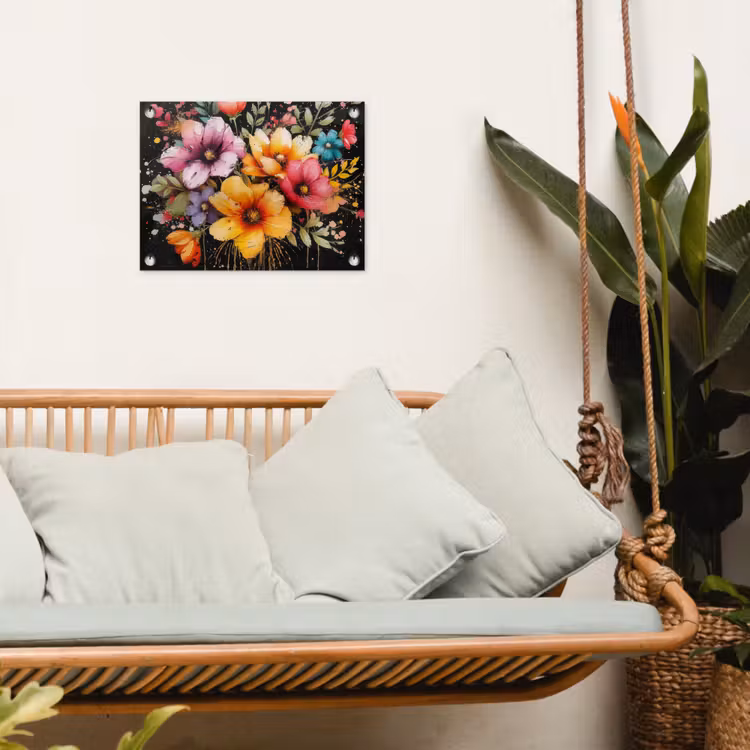 Bloemenpracht op Zwarte Achtergrond tuinposter los doek klein -sfeer7